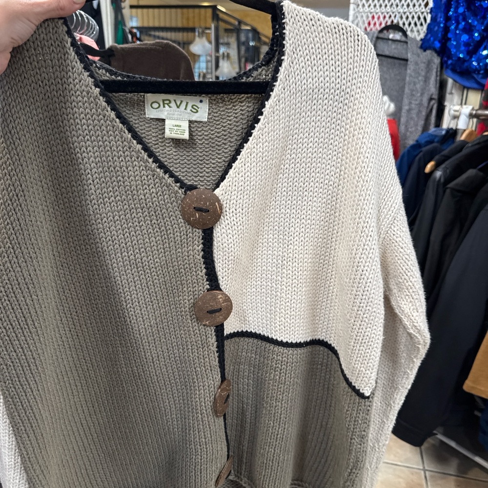 Orvis Women's Knit Cardigan - Cream and Tan